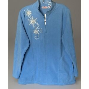 NWT Quacker Factory Snowflake Pullover Small Blue 1/4 Zip Beaded Holiday Sweater